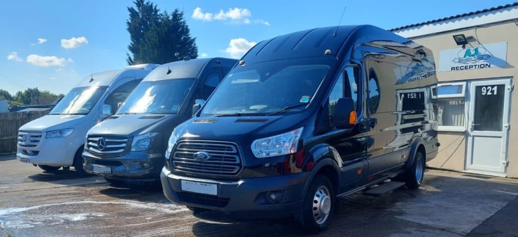 AJ Executive Travel fleet outside the Birmingham office